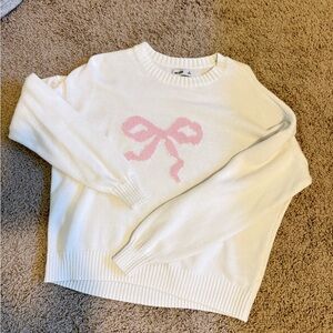 Hollister White Sweater with Pink Bow